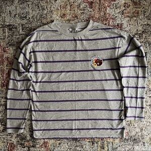 Line Friends 2018 embroidered patch bowling long sleeve tee size S grey stripe